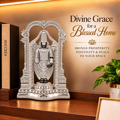 999 Silver-Plated Lord Tirupati Balaji Idol | Premium Gift Box | 20x13 CM