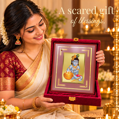 24K Gold-Plated Krishna Bal Gopal MDF Frame | Premium Gift Box | 26x20 CM