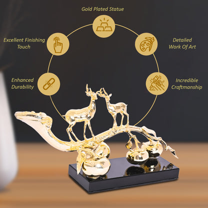 Diviniti 24K Gold Plated Deer With Dinosaur Idol Statue for Home & Office Decor Showpieces, Easy To Decorate To Any Place, Workshop, Table Top, Luxury Gift