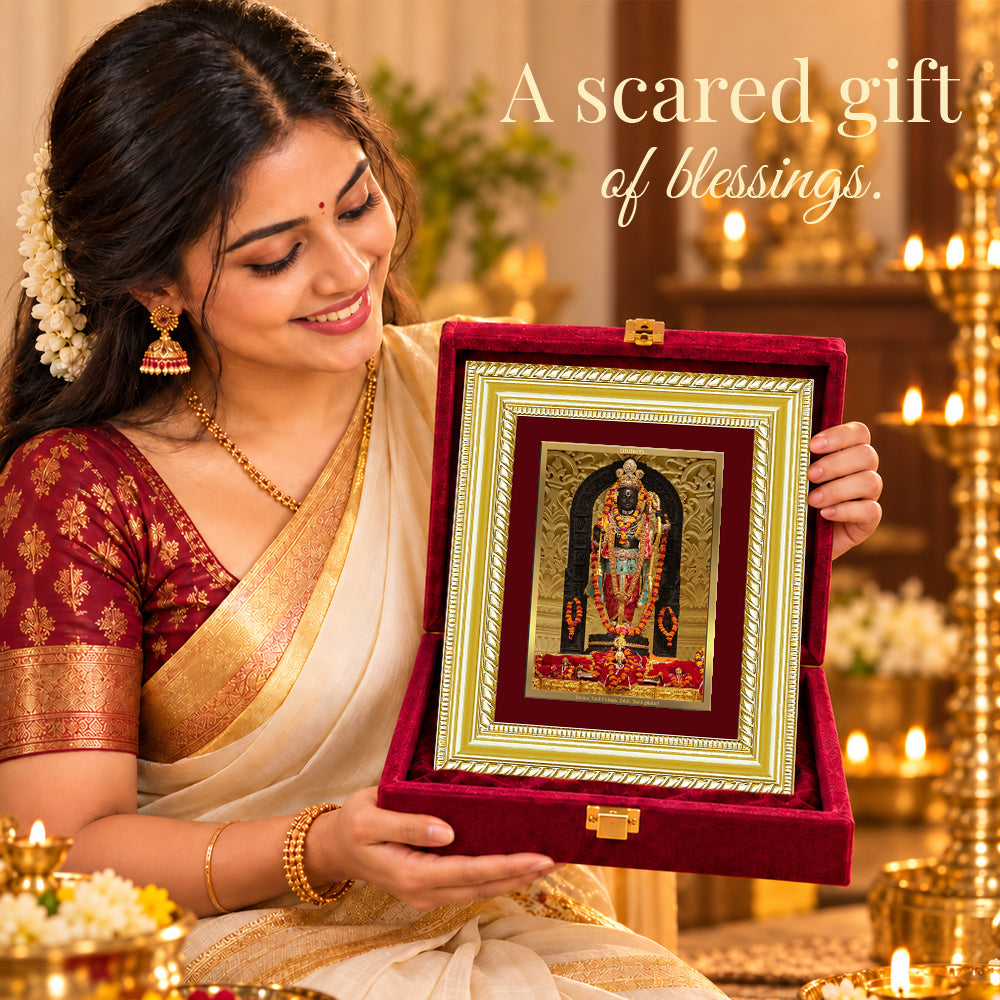 24K Gold-Plated Lord Ram Lalla Frame | Premium Gift Box | 21.5x17.5 CM
