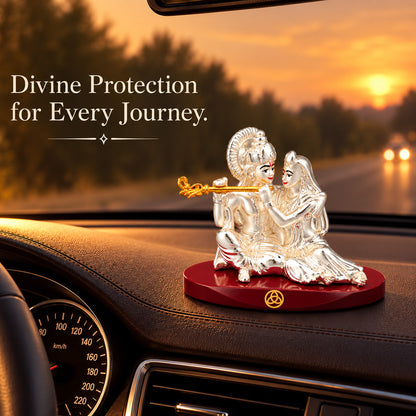 DIVINITI 999 Silver-Plated Radha Krishna Idol | Car & Home Decor | Gift Box | 7x9 CM