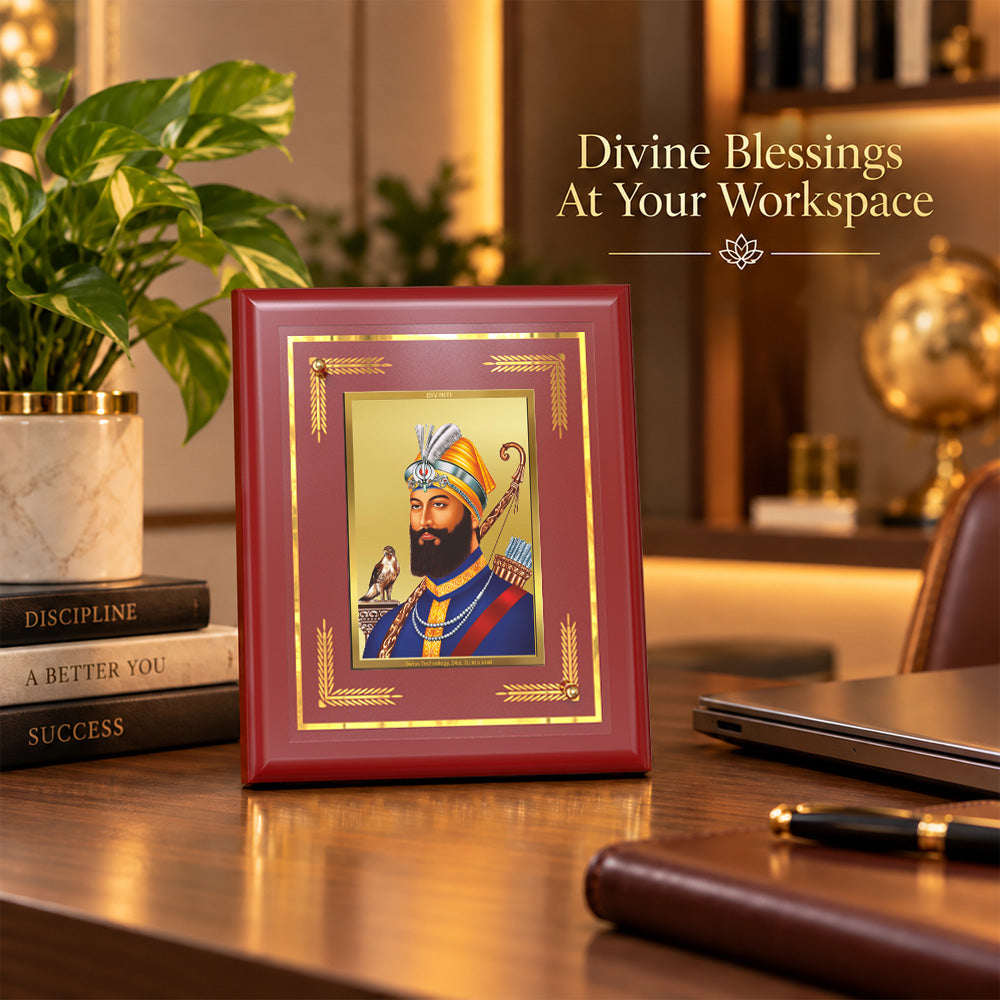 24K Gold-Plated Guru Gobind Singh Ji MDF Frame | Premium Gift Box | 16 X 13.5 CM