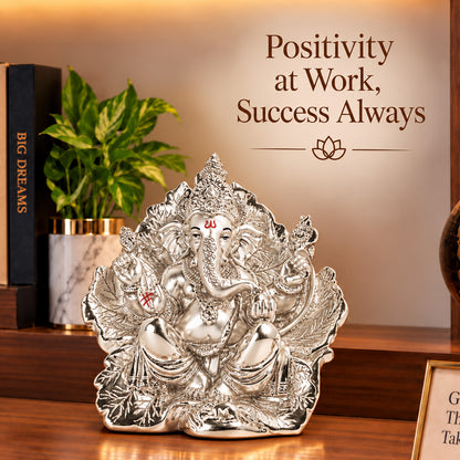 999 Silver-Plated Lord Ganesha Idol | Premium Gift Box | 17x17 CM