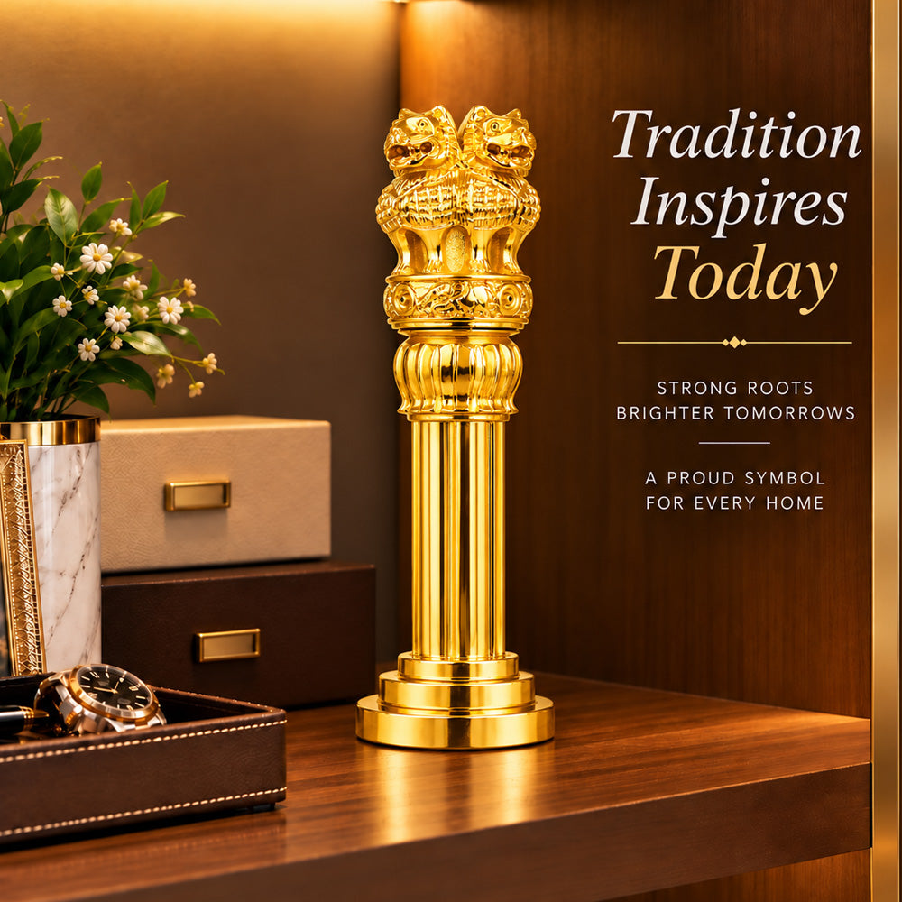 24K Gold-Plated Ashoka Stambh | Premium Gift Box | 27x7 CM
