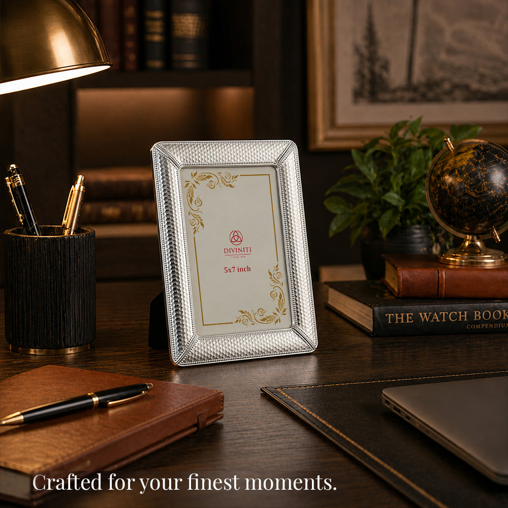 Diviniti Silver-Plated Textured Photo Frame | Elegant Tabletop Picture Frame for Home & Office Décor | 13 x 18 cm
