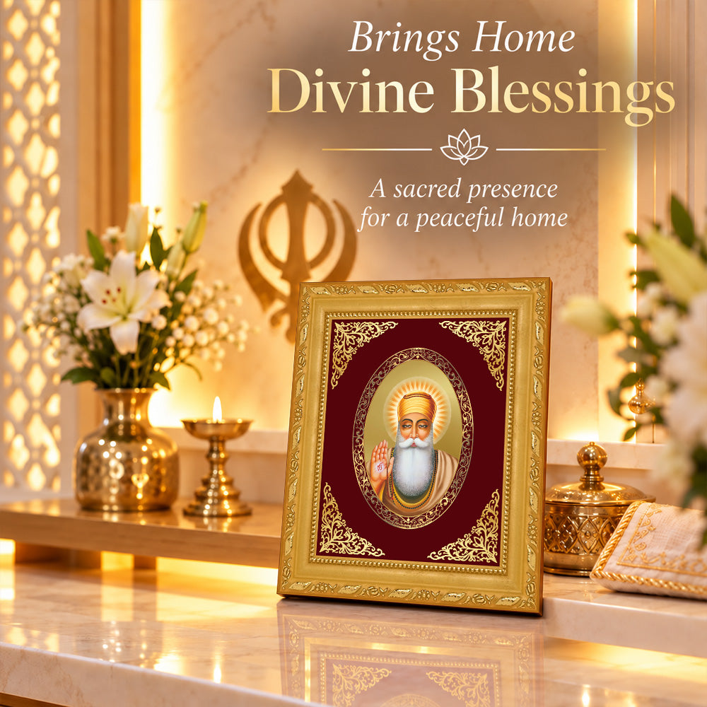 24K Gold-Plated Guru Nanak Dev Ji BG Frame | Premium Gift Box | 16 X 13.5 CM