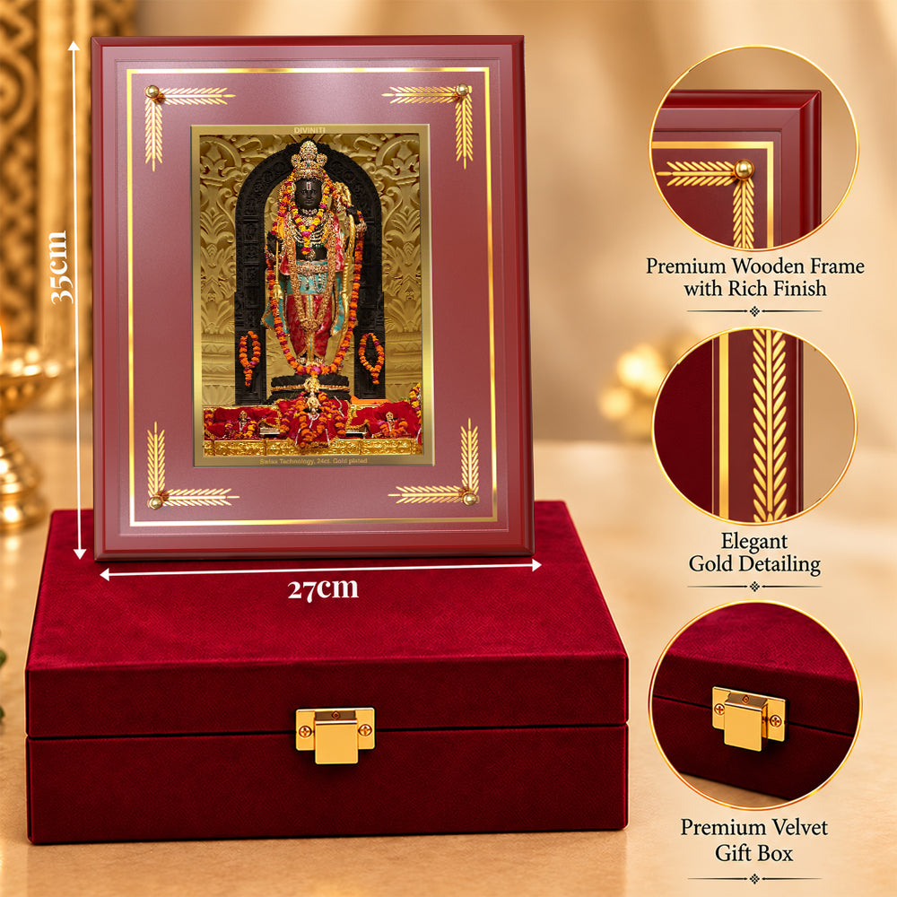 24K Gold-Plated Ram Lalla MDF Frame | Premium Gift Box | 27x35 CM