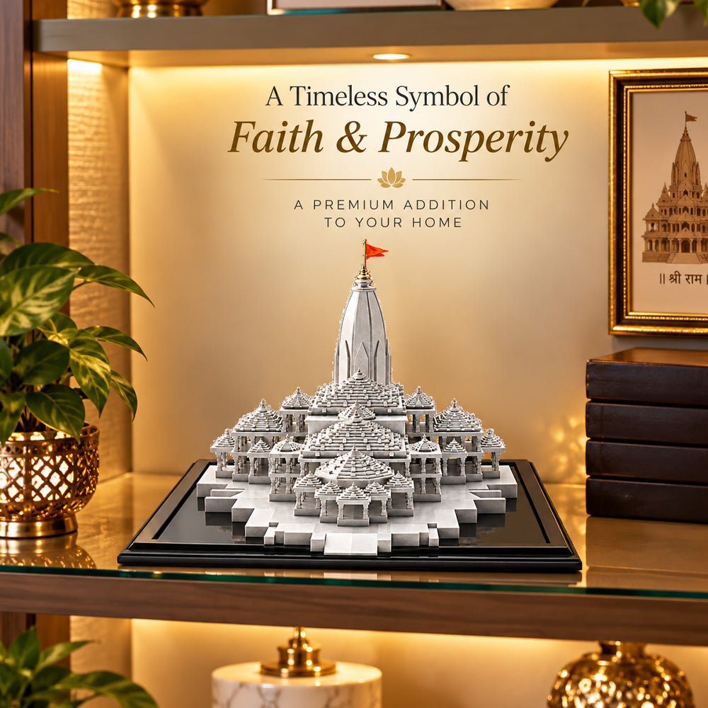 999 Silver-Plated Ram Mandir Showpiece | Premium Gift Box | 11.5x22.5 CM