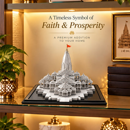 999 Silver-Plated Ram Mandir Showpiece | Premium Gift Box | 11.5x22.5 CM