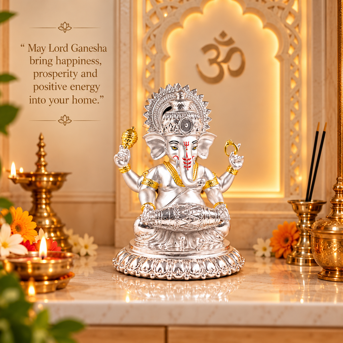 999 Silver-Plated Dual-Tone Dholak Ganesha Idol | Premium Gift Box | 15x12 CM