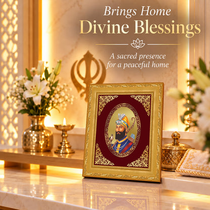 24K Gold-Plated Guru Gobind Singh Ji BG Frame | Premium Gift Box | 16 X 13.5 CM