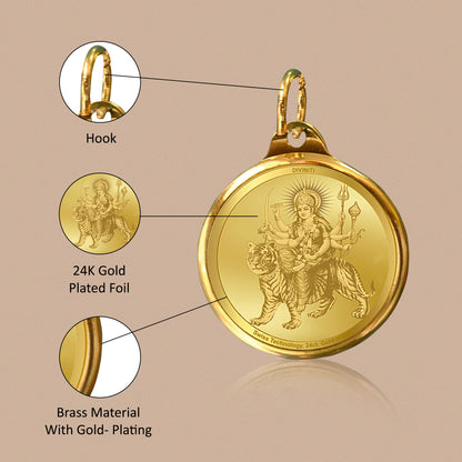 DIVINITI 24K Gold Plated Durga & Mata Ka Darbar 22MM Double Sided Pendant For Men, Women & Kids