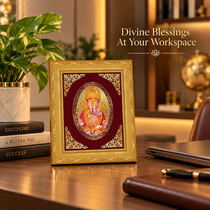 24K Gold-Plated Dagadu Ganesha Frame | Premium Gift Box | 16x13.5 CM