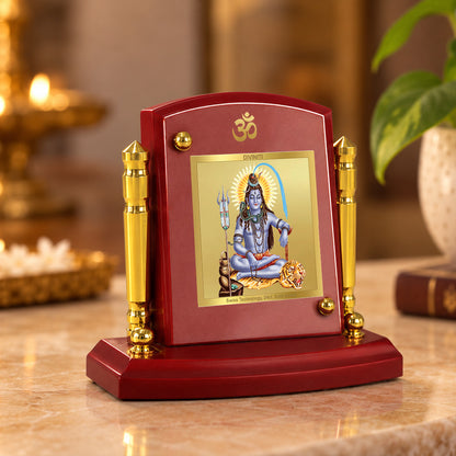 24K Gold-Plated Lord Shiva MDF Car Dashboard Frame | 7.5x9 CM