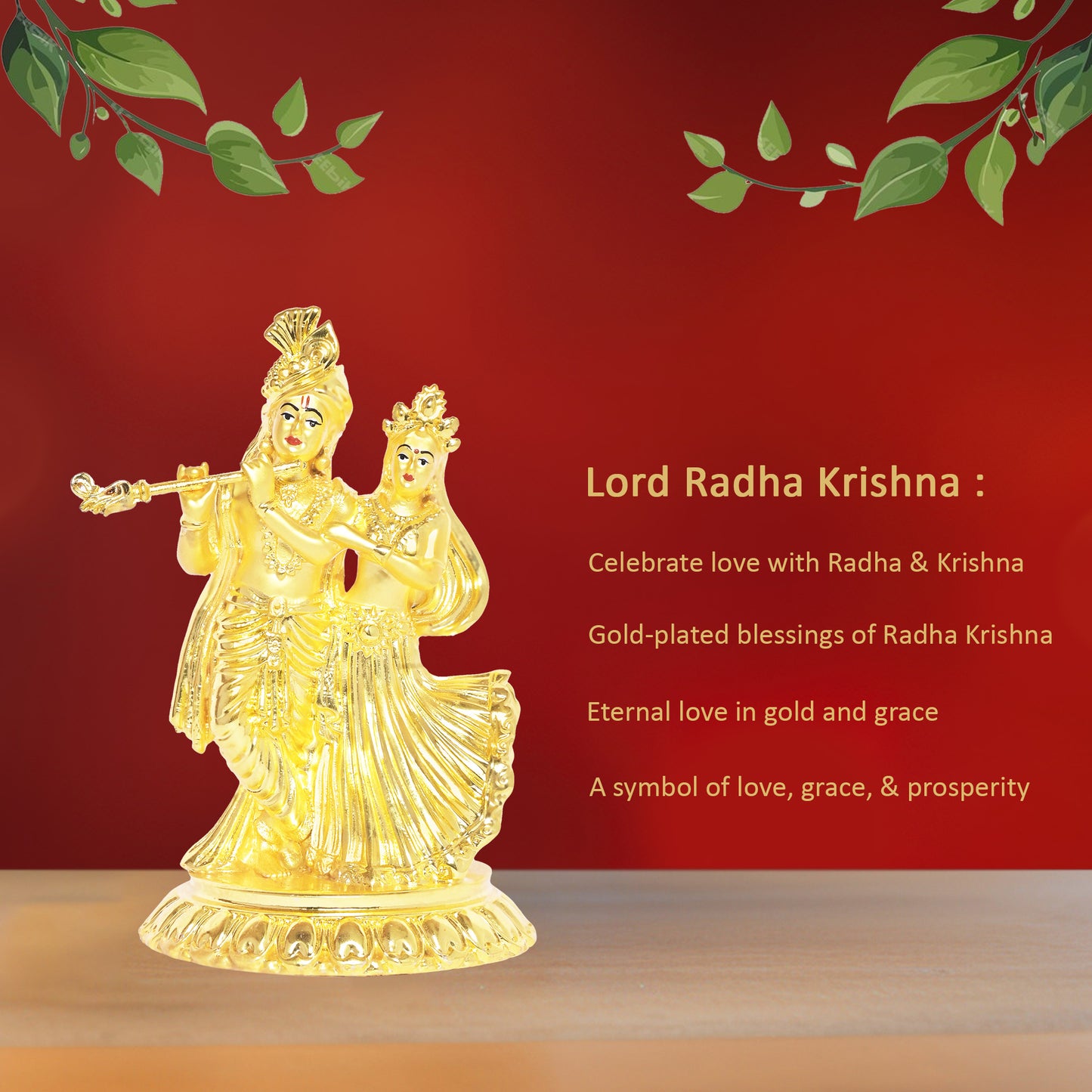 DIVINITI 24K Gold Plated Radha Krishna Idols Statue Spiritual Love for Home, Office, Puja Mandir, Luxury Gift (11.5x8 CM)
