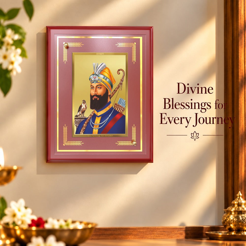 24K Gold-Plated Guru Gobind Singh Ji MDF Frame | Premium Gift Box | 17.5x21.5 CM