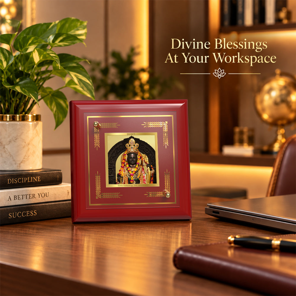 24K Gold-Plated Ram Lalla MDF Frame | Premium Gift Box | 10x10 CM