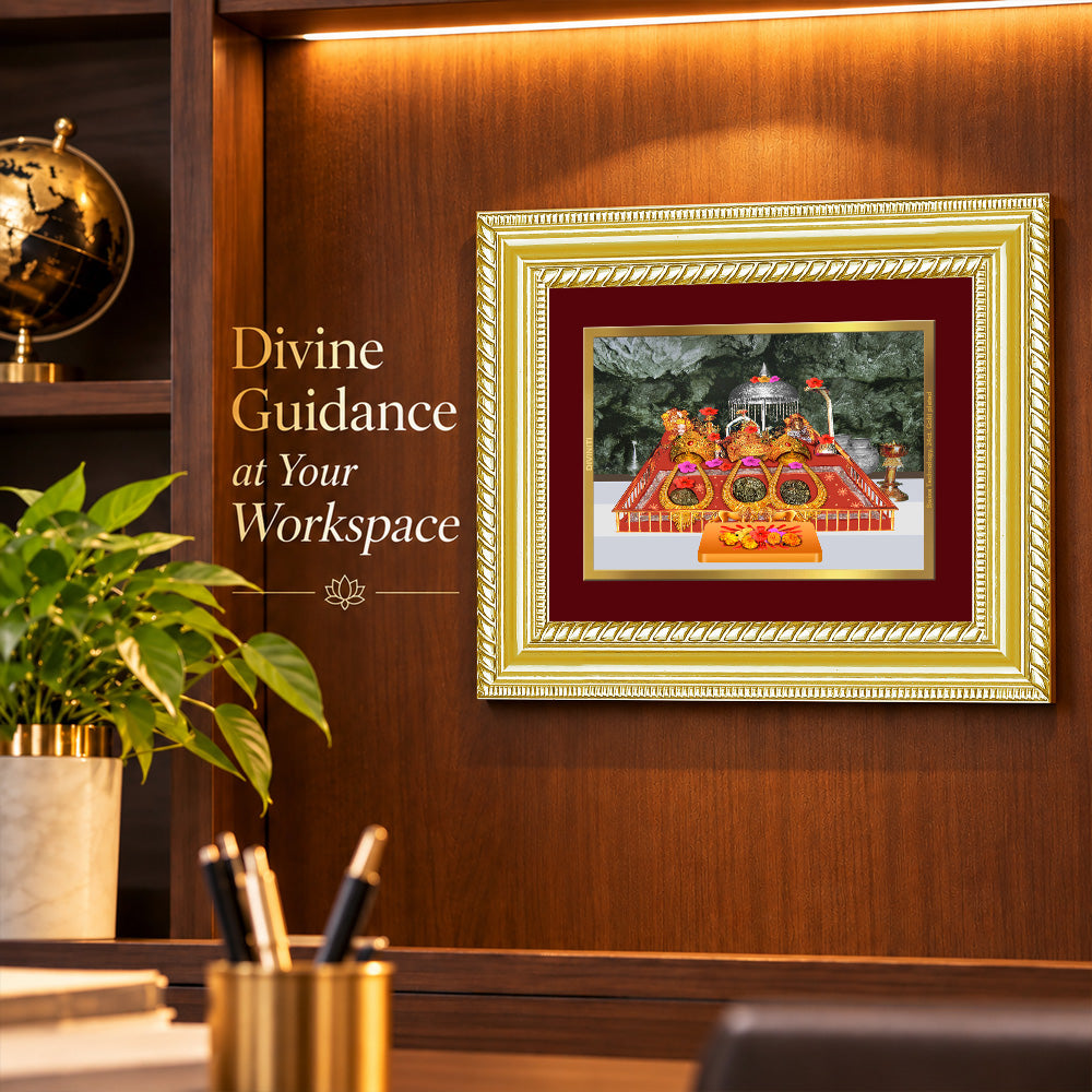 24K Gold-Plated Vaishno Devi Darbar Frame | Premium Gift Box | 21.5x17.5 CM
