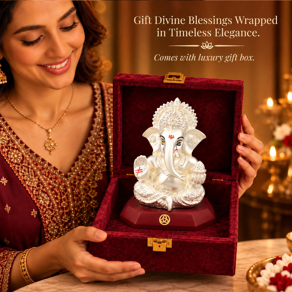 DIVINITI 999 Silver-Plated Ganesha Idol | Car & Home Decor | Gift Box | 10x7 CM