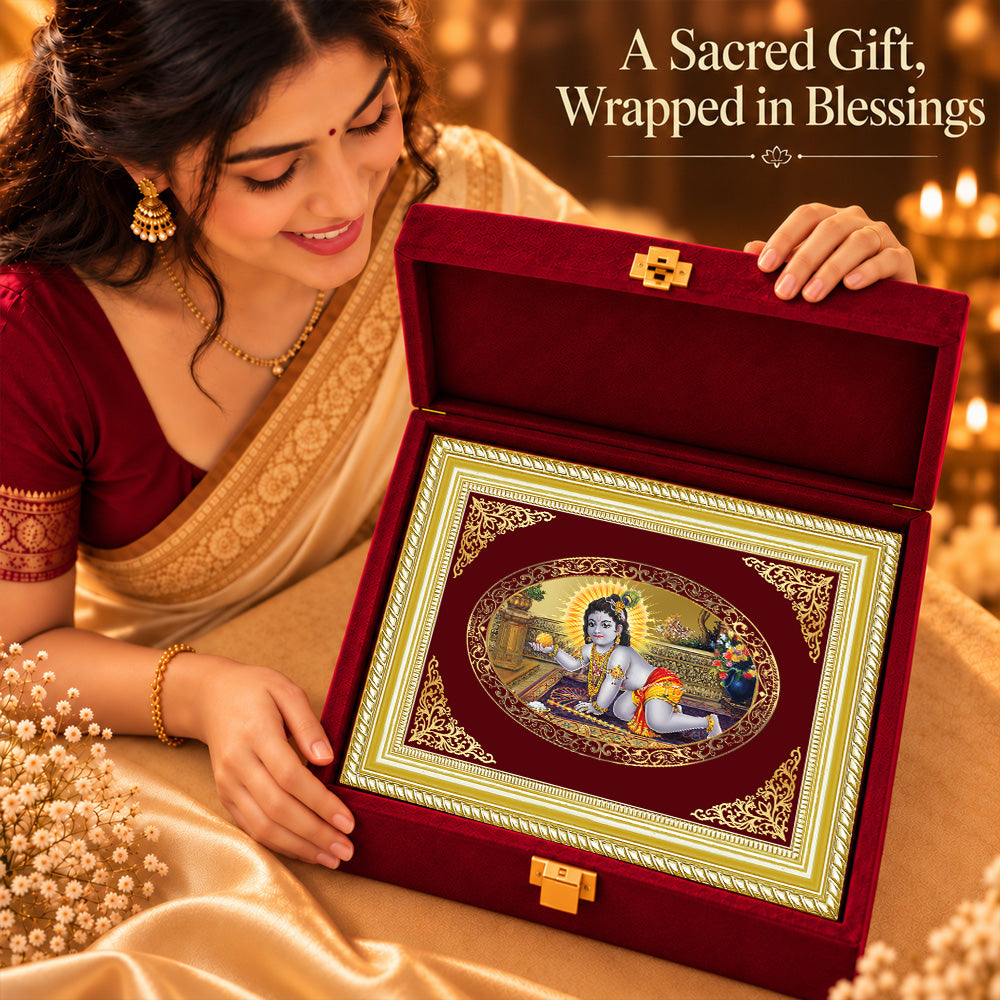 24K Gold-Plated Laddu Gopal Frame | Premium Gift Box | 35x27 CM