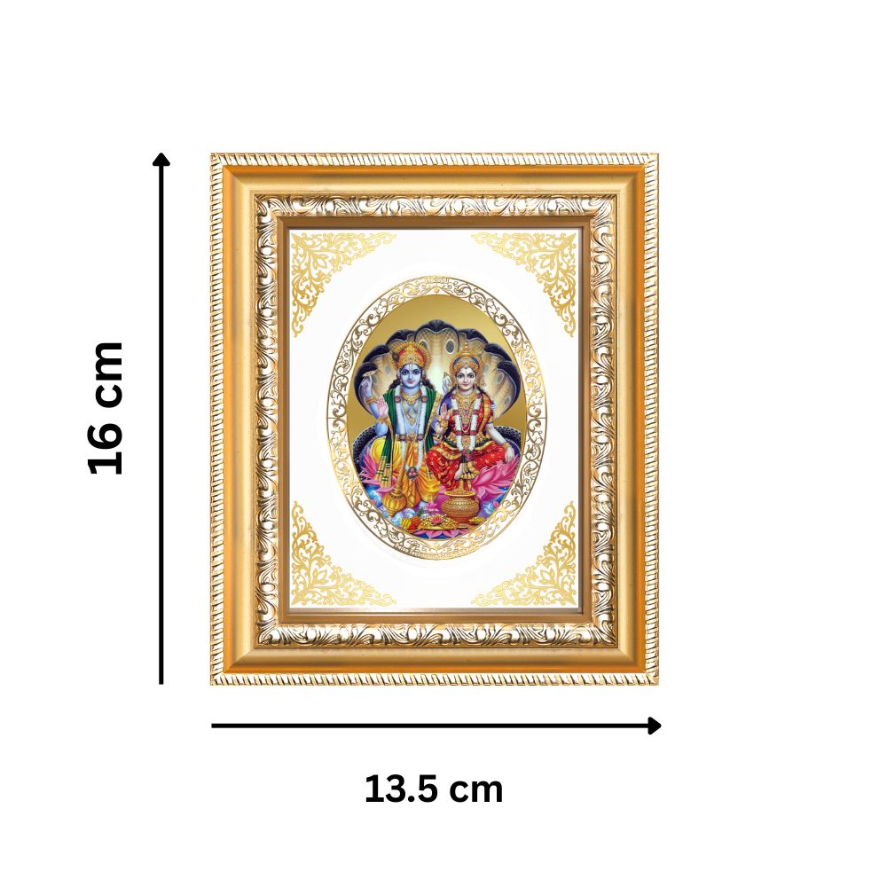 Lord Vishnu & Goddess Lakshmi Divine Stability & Prosperity Sacred Royal Tabletop Frame in 24K Gold Plated Foil