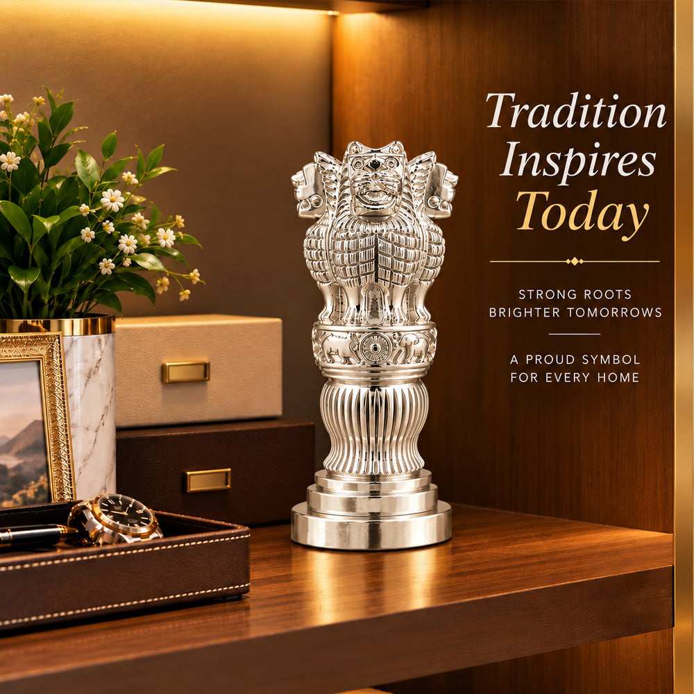 999 Silver-Plated Ashoka Stambh | Premium Gift Box | 15x7 CM