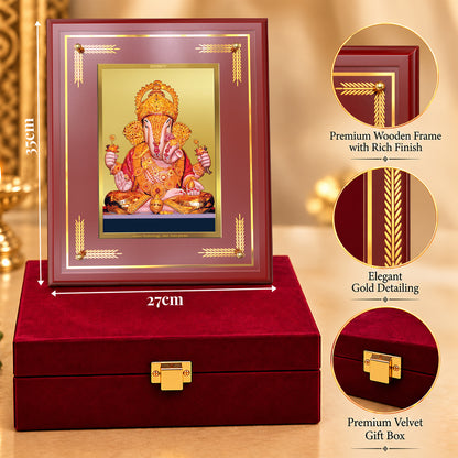 24K Gold-Plated Dagadu Ganesha MDF Frame | Premium Gift Box | 27x35 CM