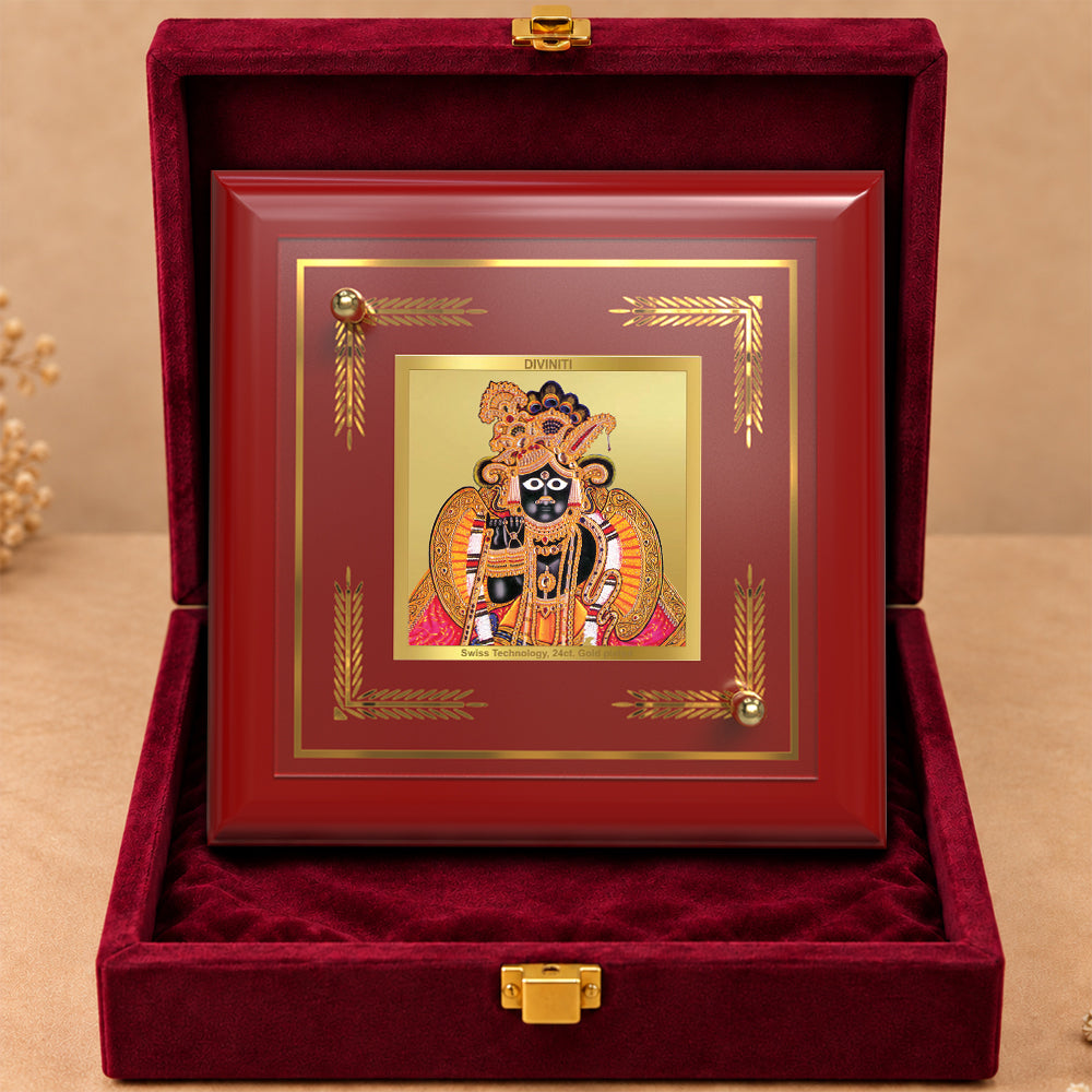 24K Gold-Plated Banke Bihari MDF Frame | Premium Gift Box | 10x10 CM