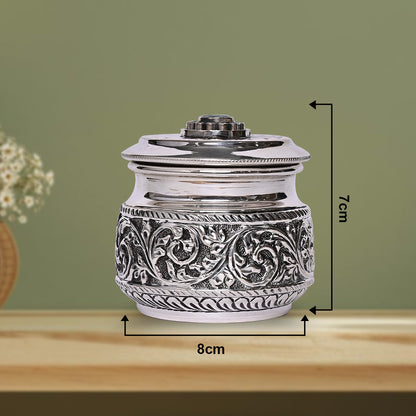 Pure Silver Serenity Box Green Eye Studded, Antique Vintage Design, Handcrafted Storage Container (8x6x7 cm, 148g)