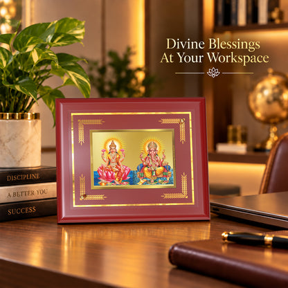 24K Gold-Plated Lakshmi Ganesha MDF Frame | Premium Gift Box | 16x13.5 CM