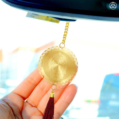 Diviniti 24K Gold Plated Double Sided Hanuman & Yantra Car Dangler|6CM Hanuman Hanging Car Decor|Luxurious 24K Gold Plated Dangler For Car|Divine Car Accessories For Positive Energy & Protection