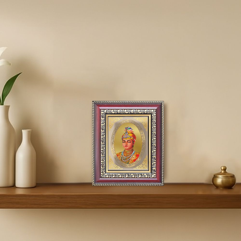 Guru Harkrishan Sahib Ji Divine Sikh Guru Sacred Healing & Compassion Royal Tabletop Frame in 24K Gold Plated Foil