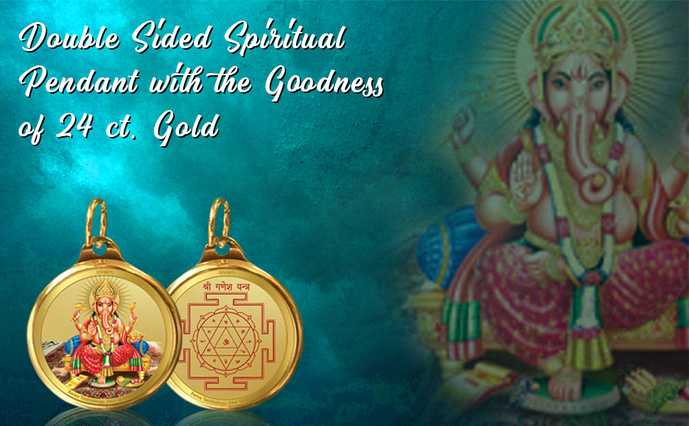 Diviniti 24K Gold Plated Ganesha & Yantra 22MM Double Sided Pendant For Men, Women & Kids