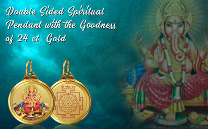 Diviniti 24K Gold Plated Ganesha & Yantra 22MM Double Sided Pendant For Men, Women & Kids