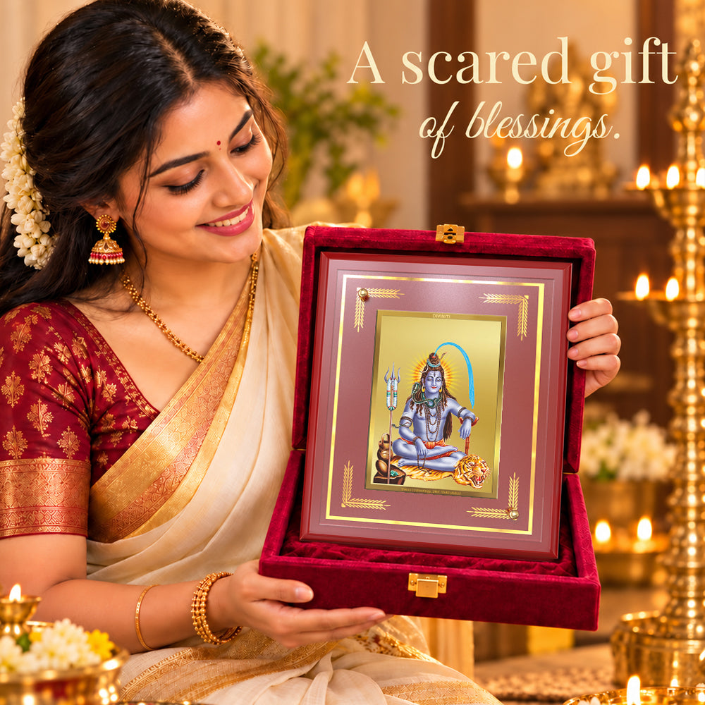 24K Gold-Plated Shiva in Meditation MDF Frame | Premium Gift Box | 26x20 CM