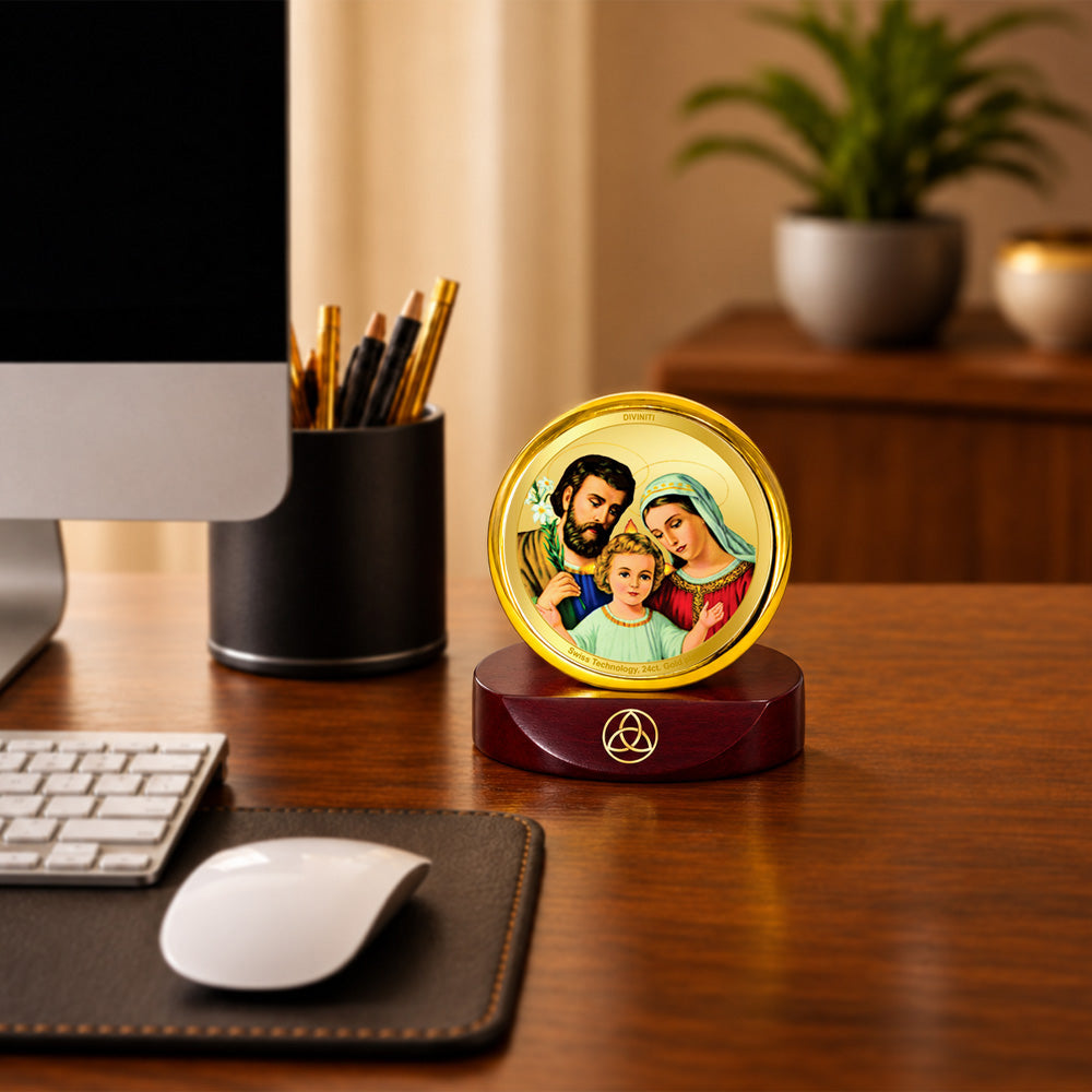 24K Gold-Plated Holy Family Car Dashboard Frame | 5x5 CM
