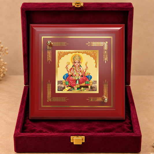 24K Gold-Plated Lord Ganesha MDF Frame | Premium Gift Box | 10x10 CM