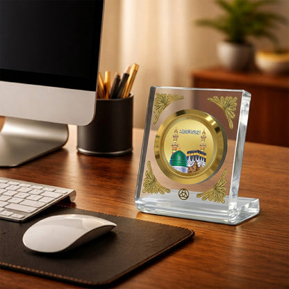 24K Gold-Plated Mecca Madina Acrylic Car Dashboard Frame | 8x7 CM