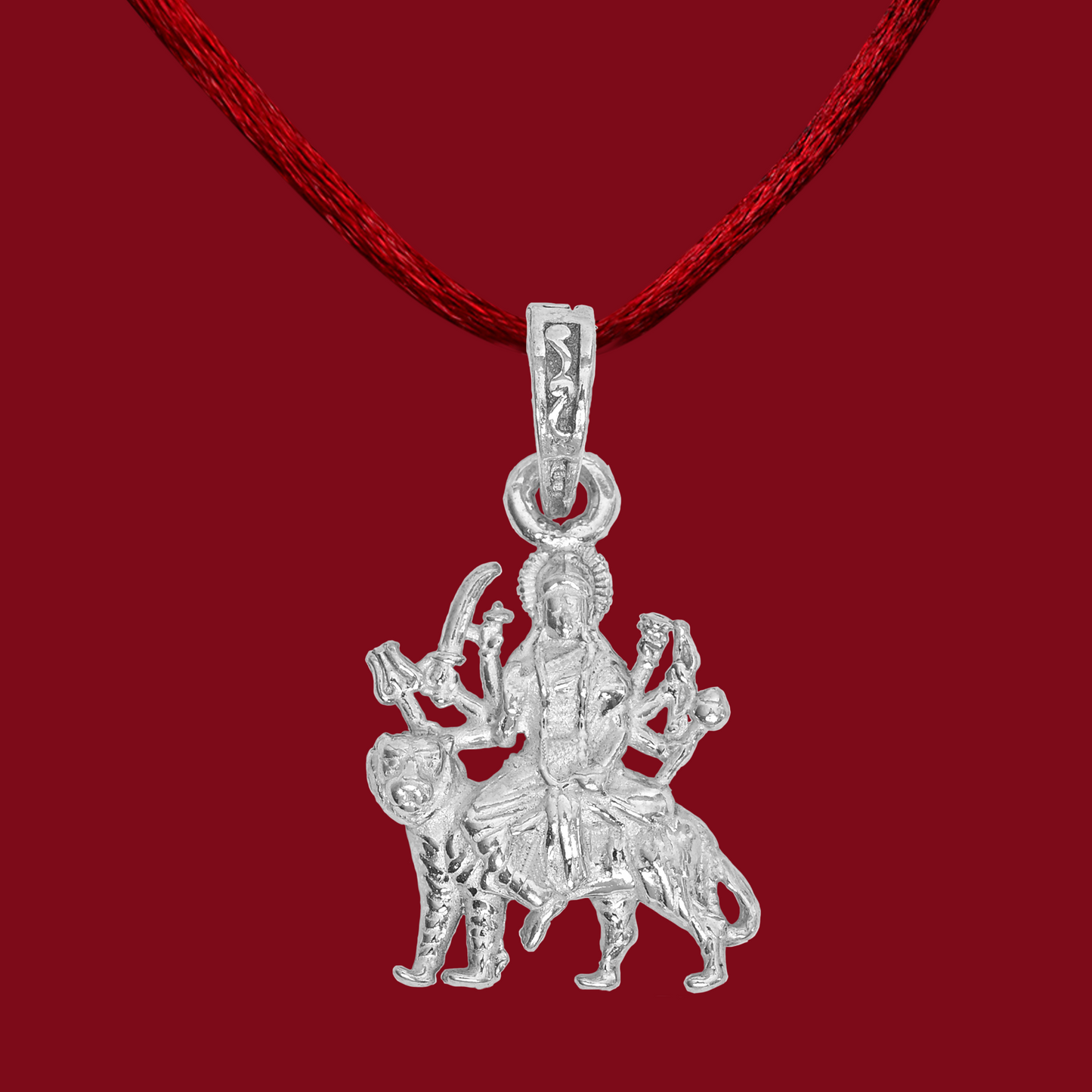 925 Pure Silver Durga Mata Pendant for Men, Women & Kids Divine God Pendant for Birthday, Anniversary, Special Occasion Gift (1.9x1.5 CM 4 g)