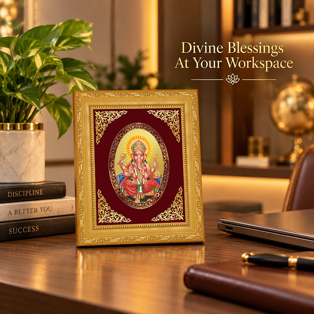 24K Gold-Plated Lord Ganesha Frame | Premium Gift Box | 16x13.5 CM