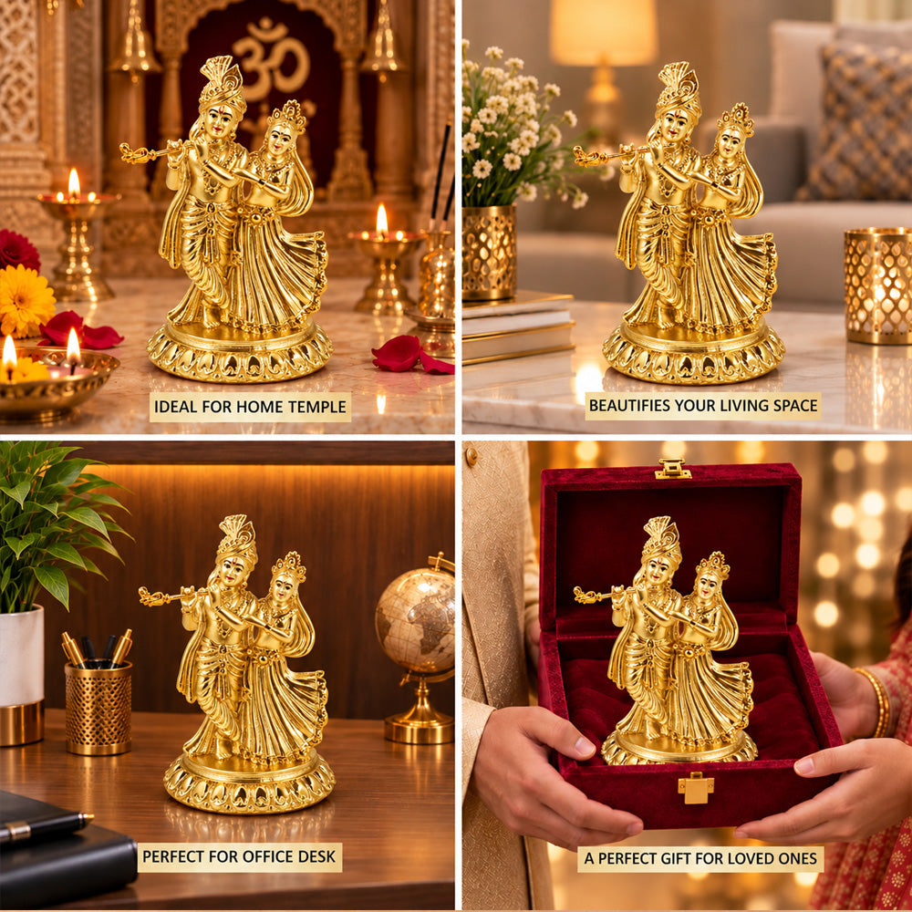 24K Gold-Plated Radha Krishna Idol | Premium Gift Box | 11.5x8 CM