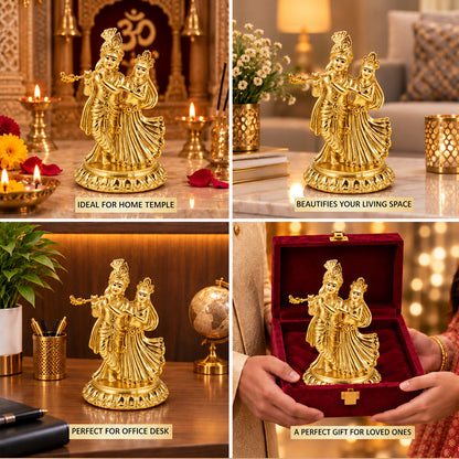 24K Gold-Plated Radha Krishna Idol | Premium Gift Box | 11.5x8 CM
