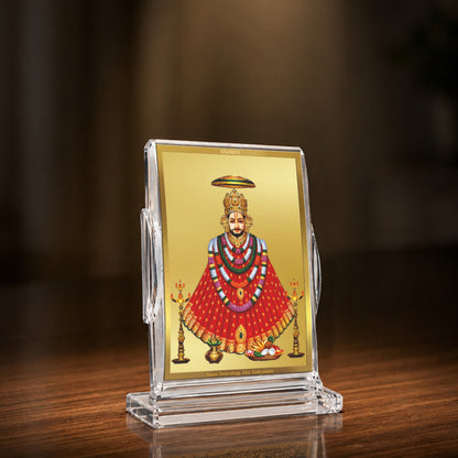 24K Gold-Plated Khatu Shyam Ji Acrylic Car Dashboard Frame | 11x7 CM