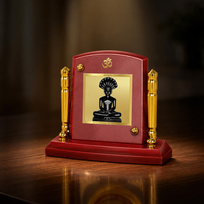 24K Gold-Plated Parshwanath Ji MDF Car Dashboard Frame | 7.5x9 CM