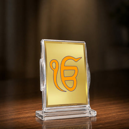 24K Gold-Plated Ik Onkar Acrylic Car Dashboard Frame | 11x7 CM