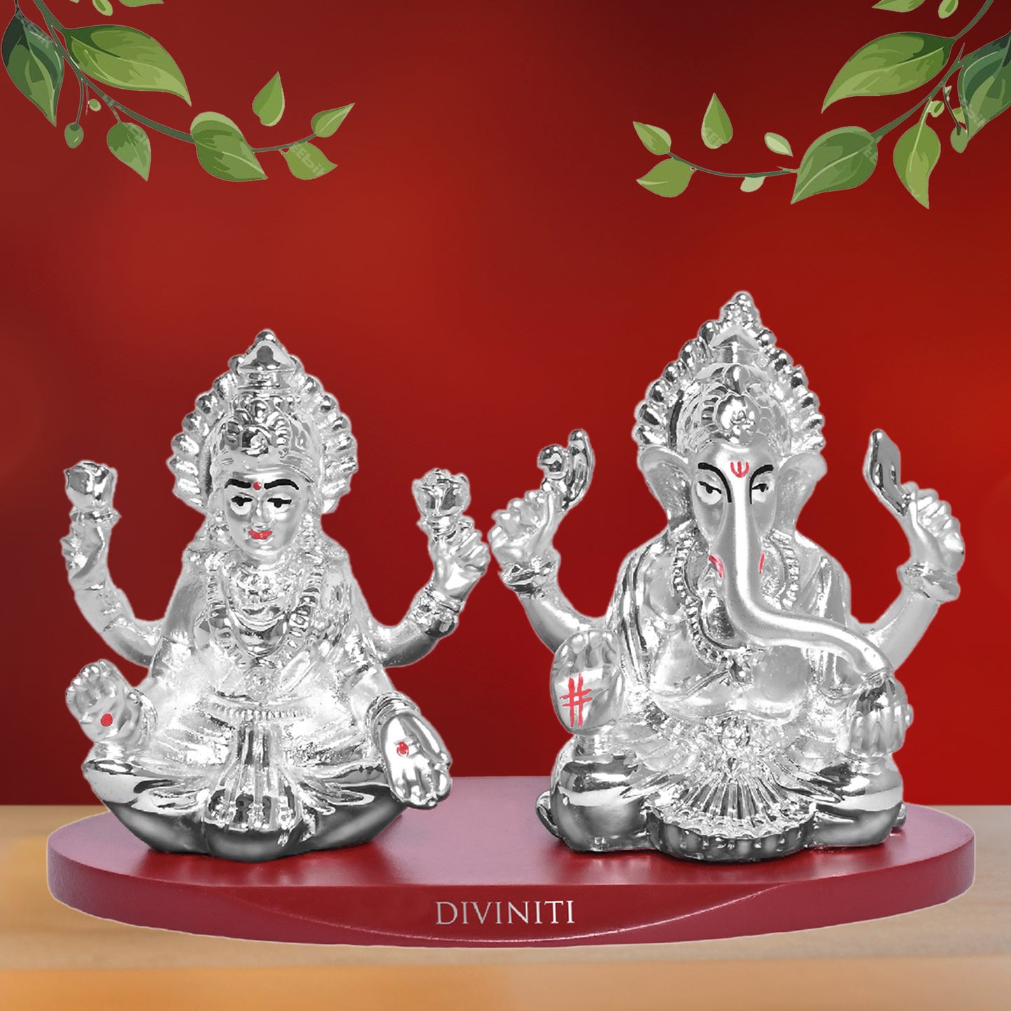 DIVINITI 999 Silver Plated Laxmi Ganesh Ji Idol Statue Radiant Symbol of Wealth and Wisdom for Home Office Décor, Puja Room, Tabletop Gift (6x5 CM)