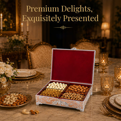 Diviniti German Silver Peacock Decorative Box 4-in-1 with Luxury Gift Box – Peach Finish