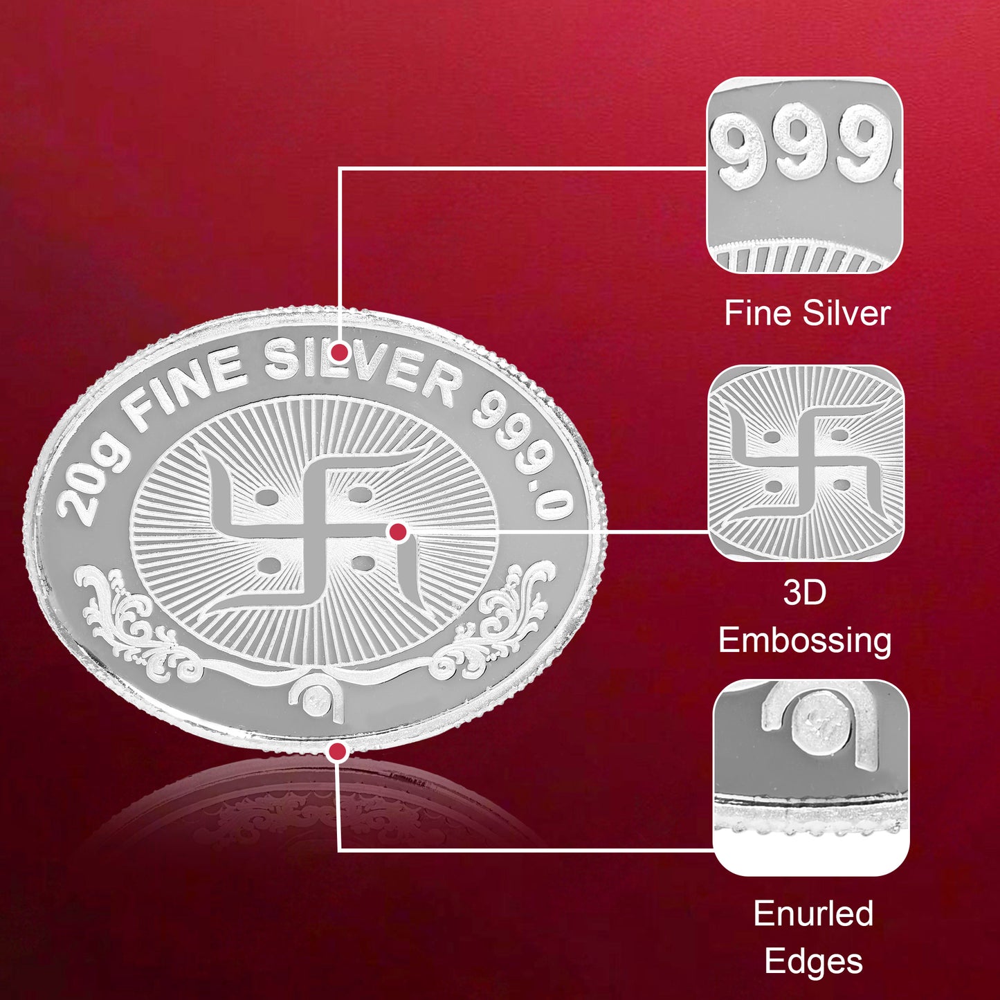 DIVINITI Pure Silver Coin Featuring Laxmi Ganesh & Om A Sacred Symbol of Prosperity and Spirituality for Home & Office Décor, Puja Room Diwali Gift (20g)