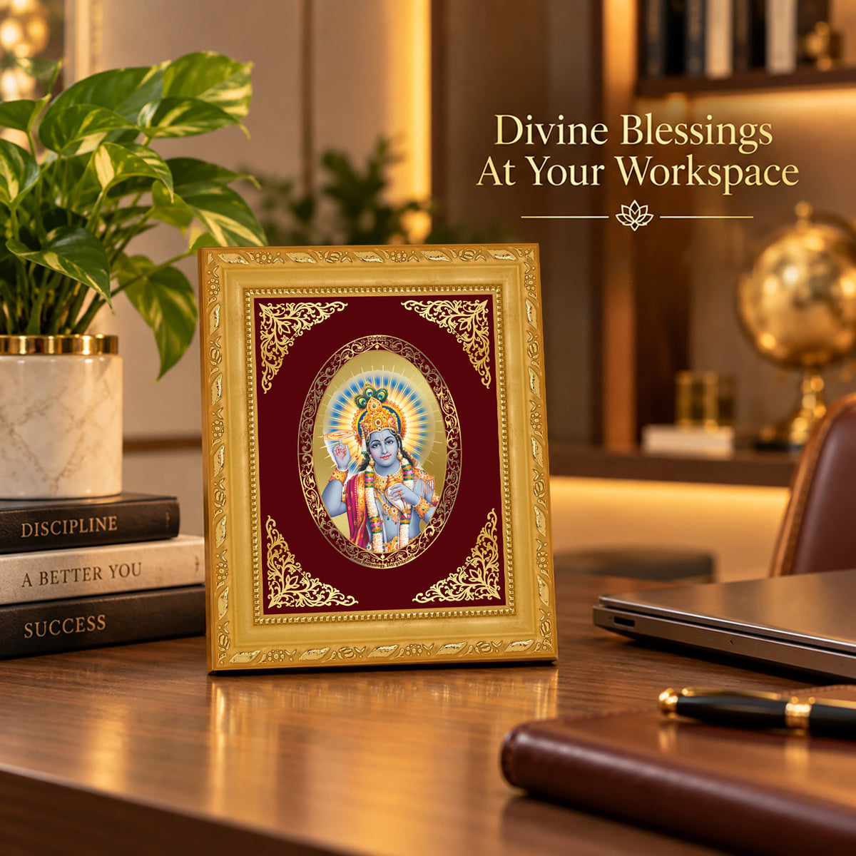 24K Gold-Plated Lord Vishnu Frame | Premium Gift Box | 16x13.5 CM