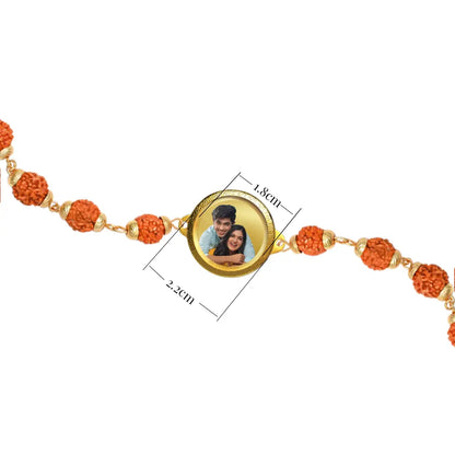 Personalized Rudraksha Rakhi with 18MM 24K Gold Plated Foil Divine Raksha Bandhan Gift